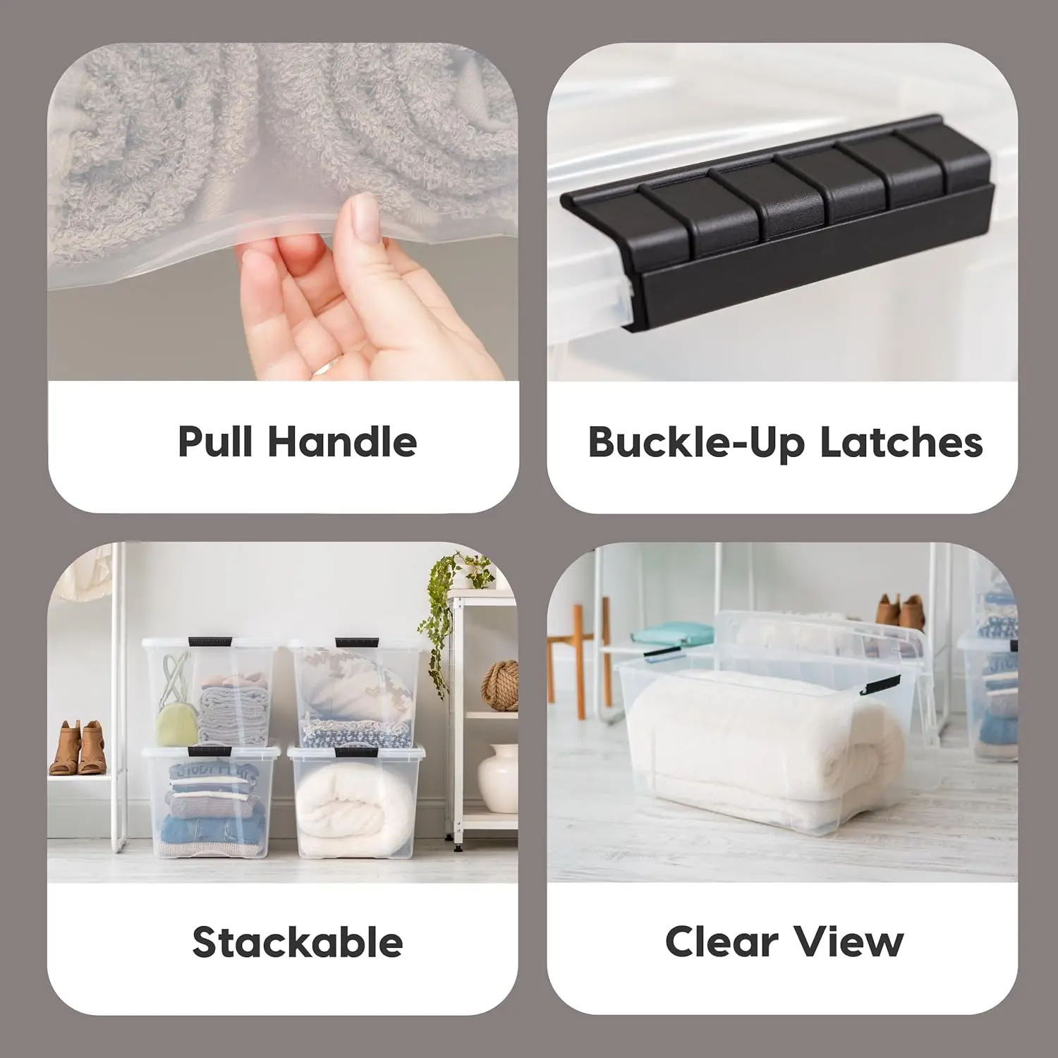 72 QT Clear Plastic Storage Box with Lid, Stackable & Nestable, BPA-Free, 4-Pack for Home Organization