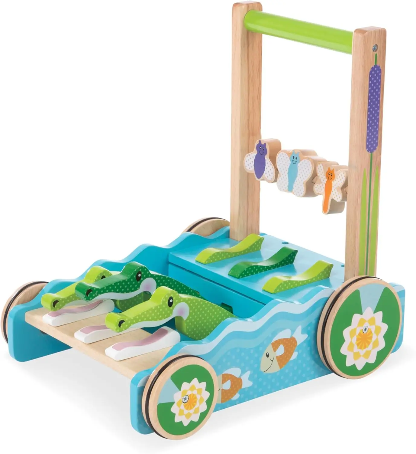 First Play Chomp and Clack Alligator Wooden Push Toy and Activity Walker
