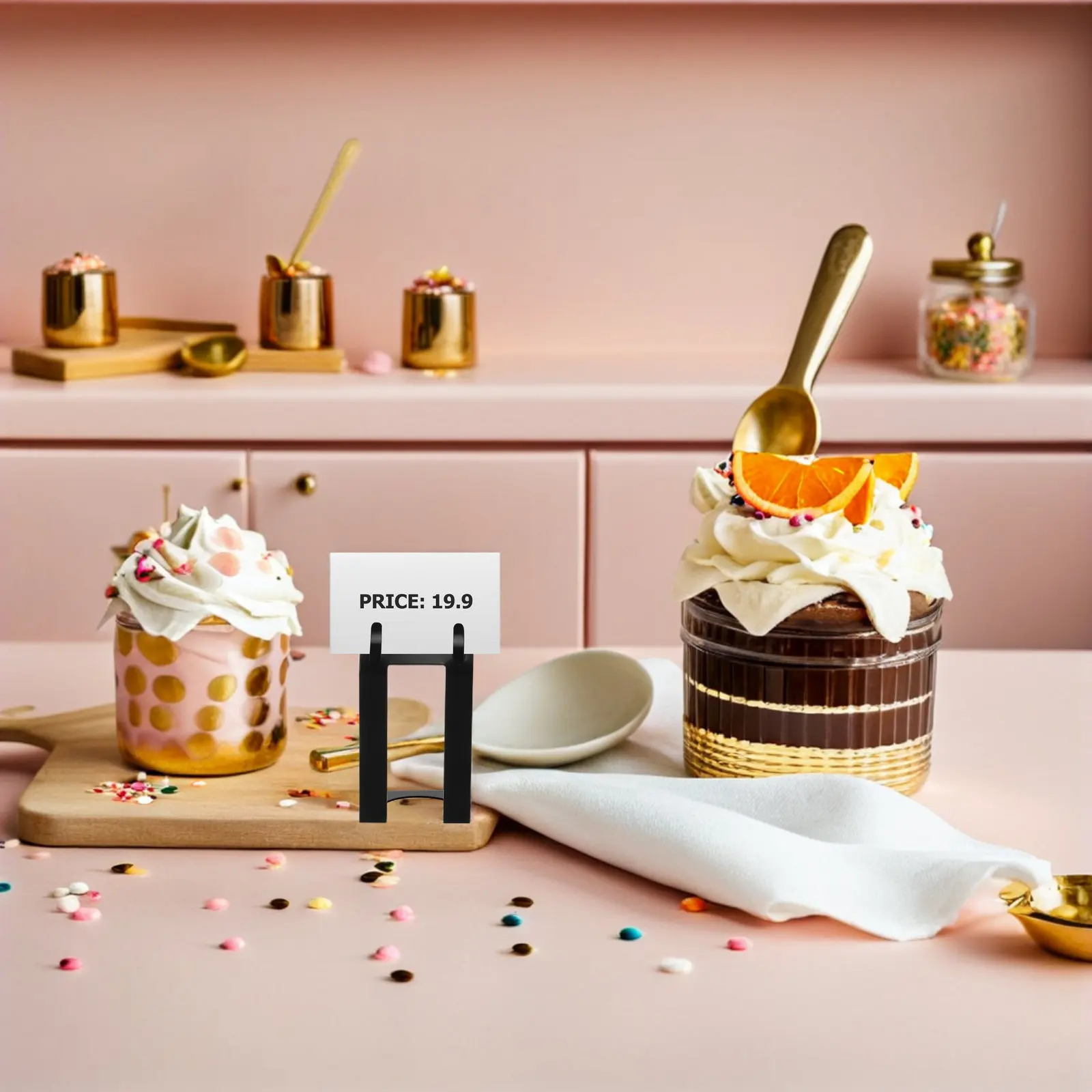 4Pcs Label Clip Metal Extended Holder Bakery Retail Display Vertical Price Sign Holder for Cakes Bread Metal Tag Signs