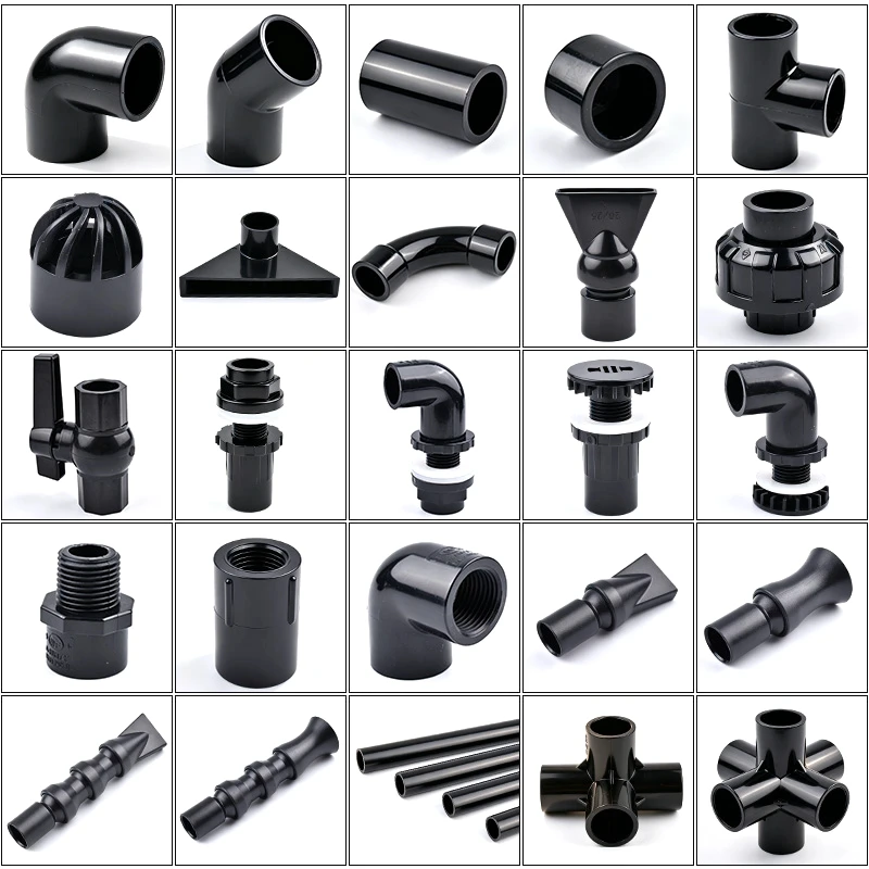 1Pc 20~50mm Black PVC Pipe Connector Straight Elbow Tee Joints Aquarium Drainage Tube Fittings Garden Irrigation DIY Accessories