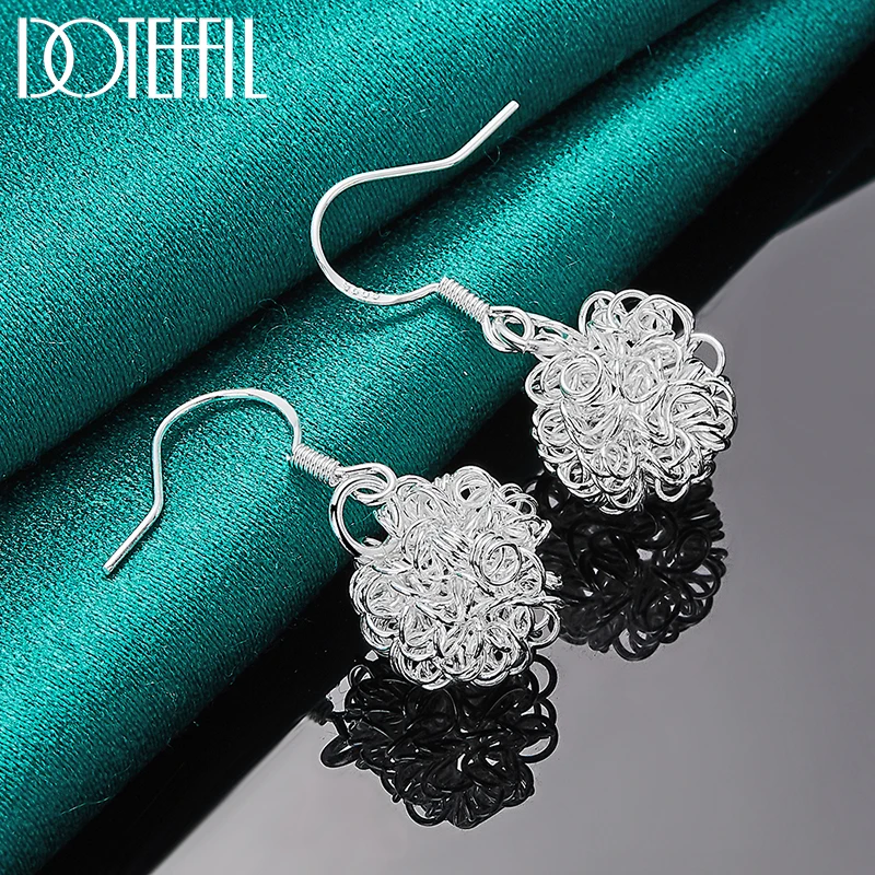 DOTEFFIL 925 Sterling Silver Geometric Pattern Earrings Charm Women Jewelry Fashion Wedding Engagement Party Gift
