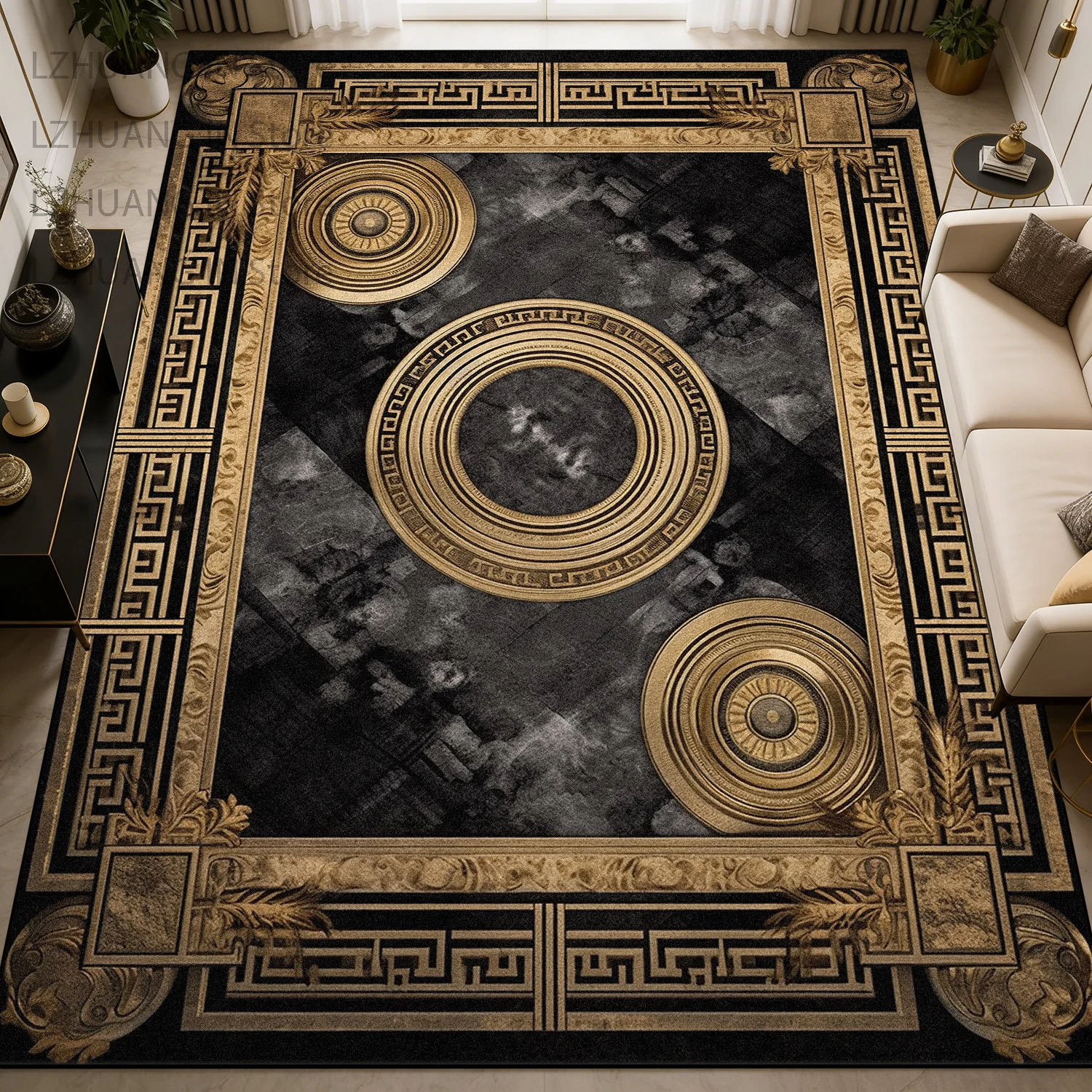 Black Gold Light Luxury Style Living Room Carpet Decoration Home Easy Clean Fluffy Rug Non-slip Short Velvet Coffee Tables Mats