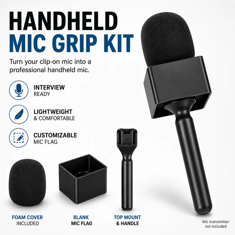Kit de Suporte Portátil para Microfone de Mão, Adaptador Leve com Capa de Espuma, Bandeira de Microfone em Branco para Vlog