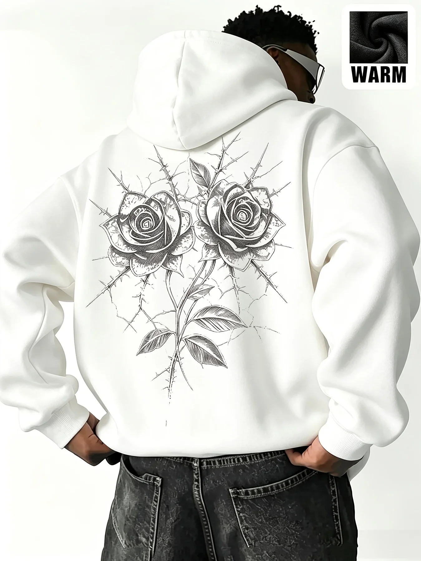 Men's Rose Hoodie 100% Cotton Gothic Floral Graphic Print Tattoo Style Streetwear Oversized Pullover Sweatshirt Autumn Winter