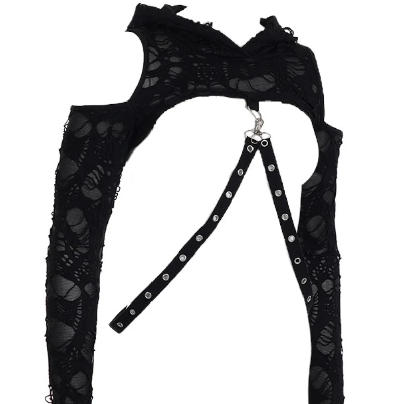 2025年新作 ユニーク ダメージ加工 ゴシック サブカルチャー レディース トップス パーカー 長袖 オフショルダー セクシー 多機能 ショート丈 Tシャツ