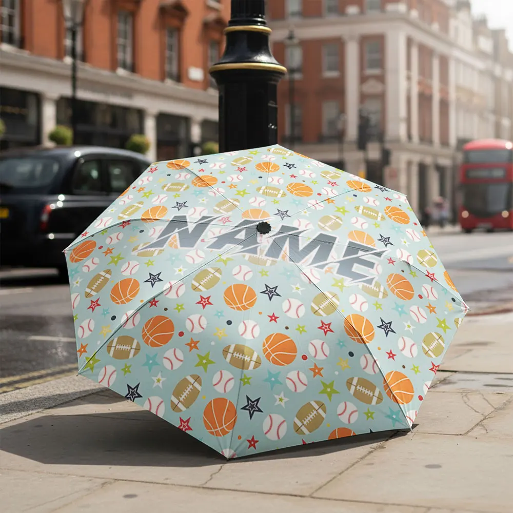 Custom Name umbrella, Sports Pattern Umbrella - Basketball & Football Design Fashion Folding Umbrella for Daily Use, Gift