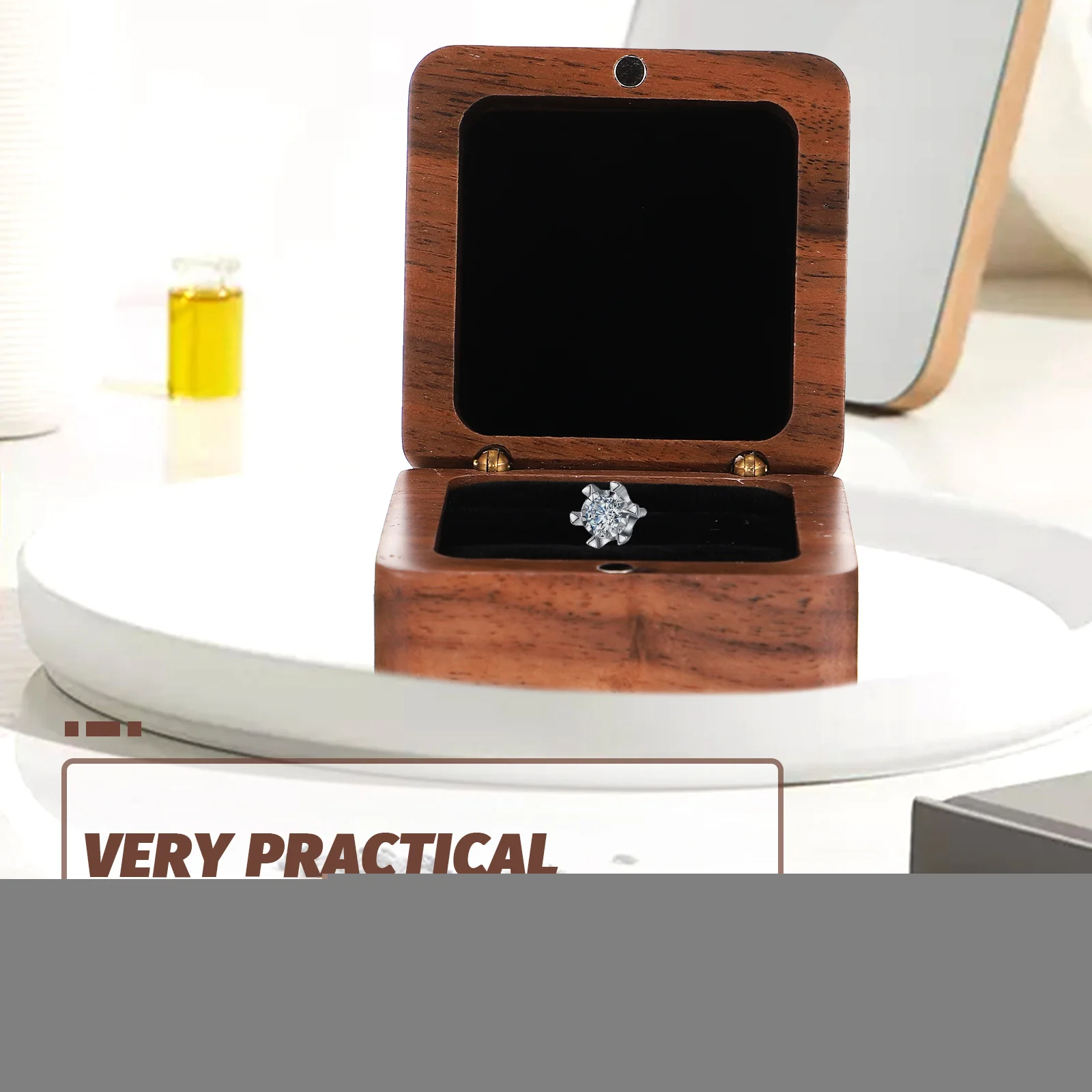 Wooden Jewelry Ring Case ganizer Dustproof Travel Wedding Proposal Ring Box For Proposal Engagement Gift Holder