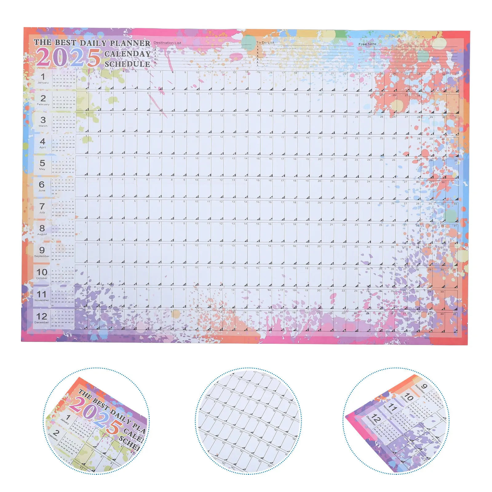 

2025 Year Calendar 55x72cm Full Year Wall Planner Schedule Calendar for Home Office Classroom Wall Hanging Decor Organizer