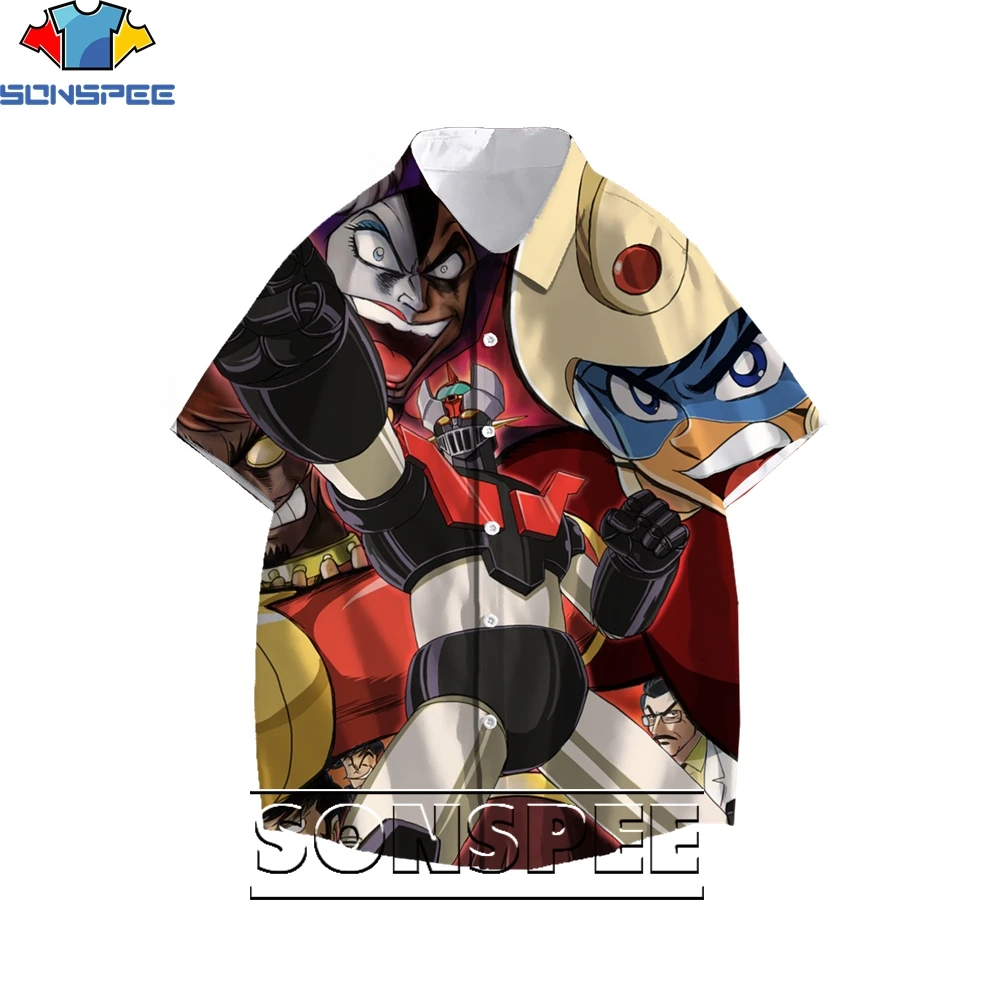 Sonspee impressão 3d mazinger z dos desenhos animados anime blusa havaiana das senhoras camisas divertidas solto tendência casual personalidade harajuku