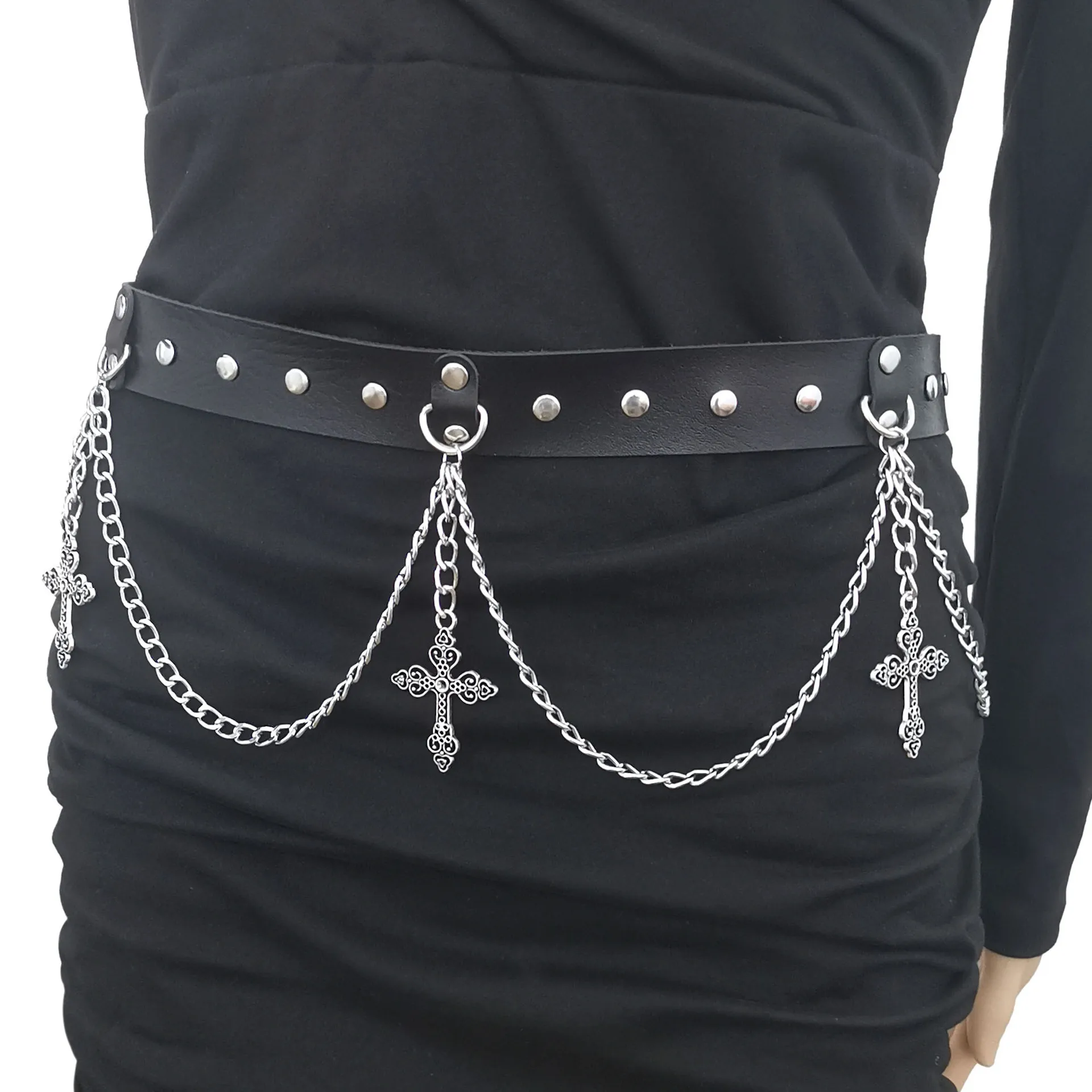 Dark Individuality Punk Retro Gothic Sex appeal Rock and roll Different Cross Chain Tassel Corset Belt chain Belt accessory