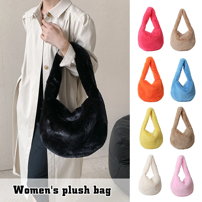 Soft Fluffy Plush Shoulder Bag Girls 2023 Winter New Solid Plush Women’s Furry Bags Luxury Designer Large Capacity Tote Handbag