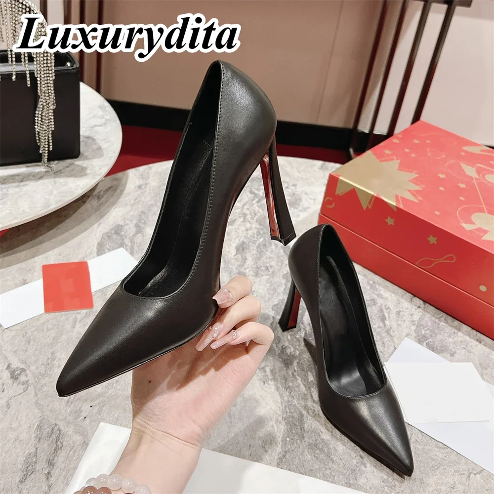 

Top Quality Womens High Heels 0-12cm Luxury Fashion Ladies Sandals Designer Classic Red Heel Real Leather sole Mules Shoes 1503