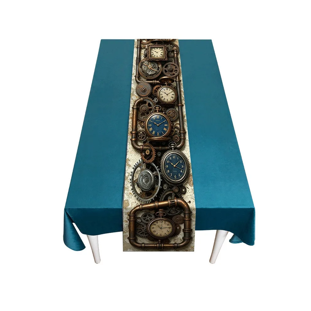 

Vintage Steampunk Gear Clock Linen Table Runner Table And Kitchen Linens Home Decor Items For Dining Room Party Halloween