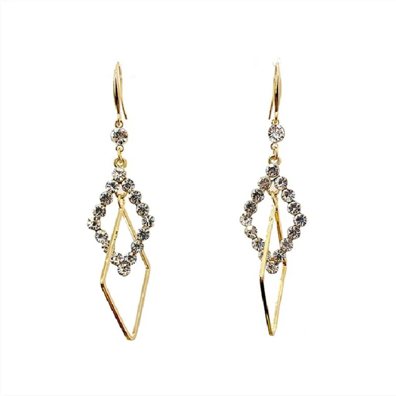 Fashion Rhinestone Rhombus Drop Earring Trend Geometric Long Earrings for Women 2026 New Party Jewelry brincos Gift Wholesale