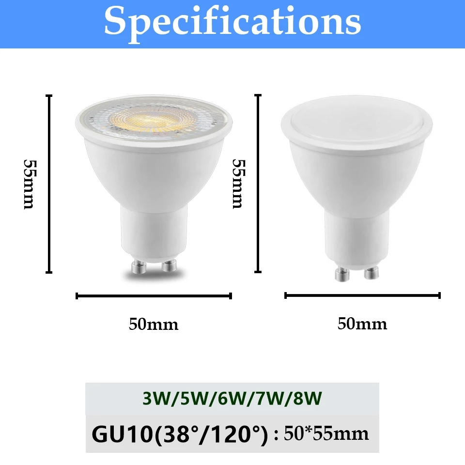 8 Chiếc MR16 GU5.3 Đèn Trợ Sáng GU10 3W -8W AC220V Bóng Đèn LED Chùm Tia Góc 38 120 Độ cho Gia Đình Trong Nhà Bóng Cho Bàn