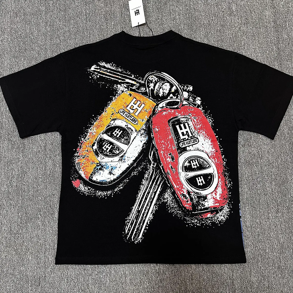 Streetwear Shinning Rhinestone Washed Short Sleeve Tshirts for Men and Women Crew Neck Diamond Cotton Top Tees Oversized