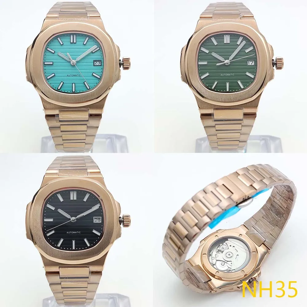 

4 Colours Luxury Rose Gold 40MM Square NH35 Automatic Men's Watch Sapphire Crystal Date Display Mechanical Watch Automatic