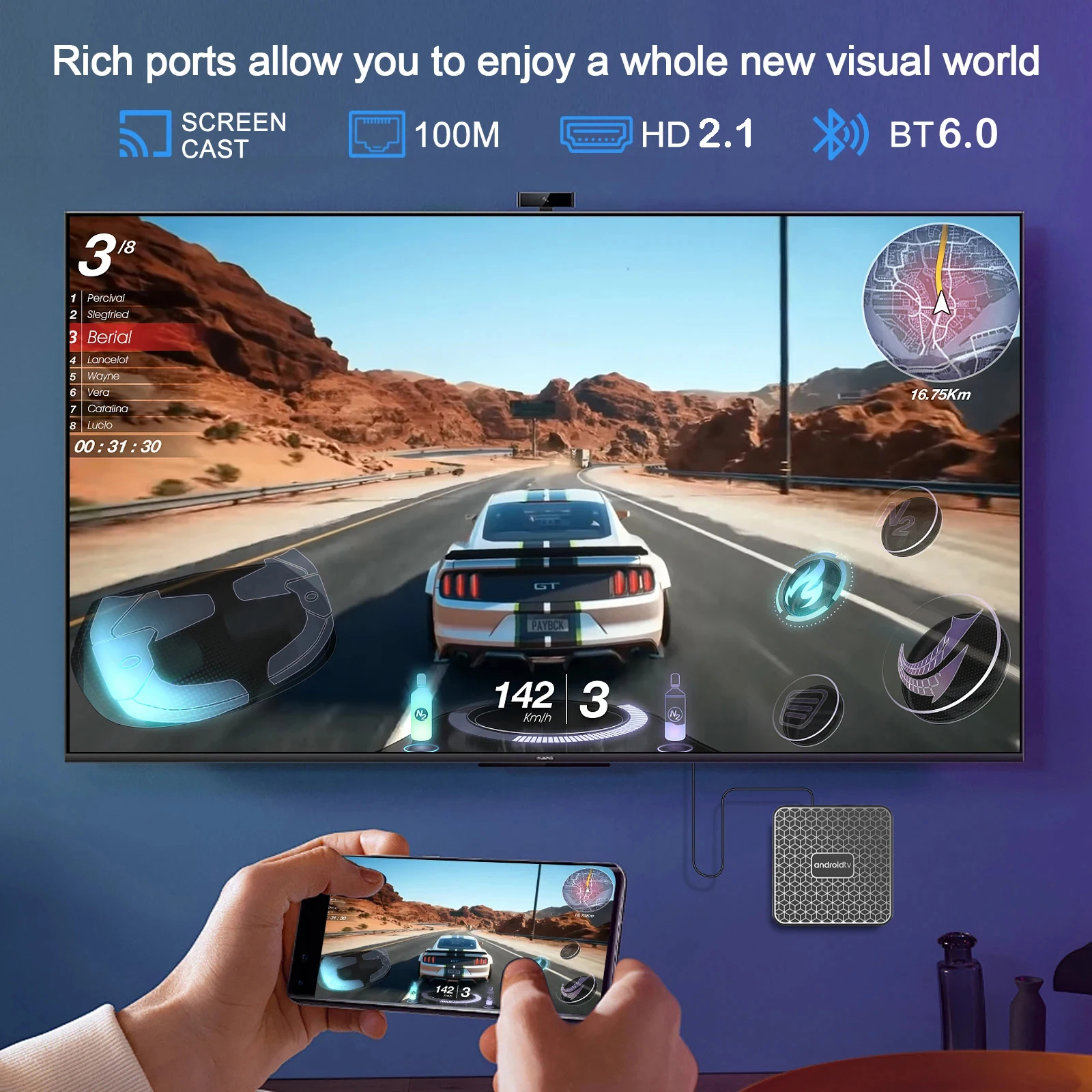 Smart Home Theater T8S 8K Android 16 Smart TV Box Rockchip RK3518 Google Assistant Bluetooth 6.0 Dual UI 8GB 128GB Media Player – Detail 13