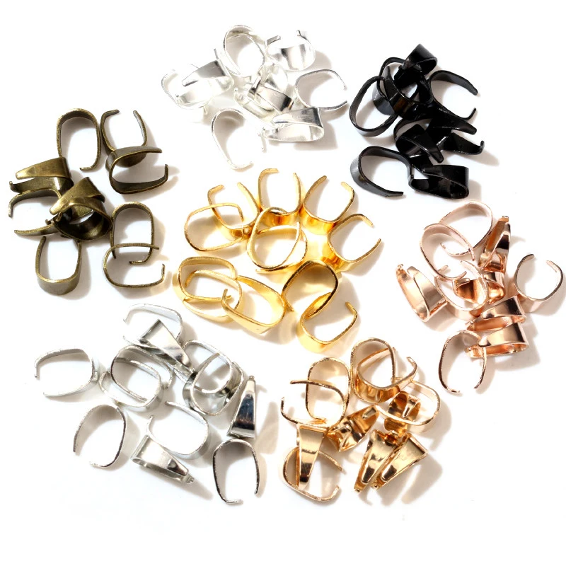 50pcs/lot Stianless Iron Pendant Clips Pinch Bail Clasps Buckle Charm Necklace Hook Connector For DIY Jewelry Making Cameo Tray