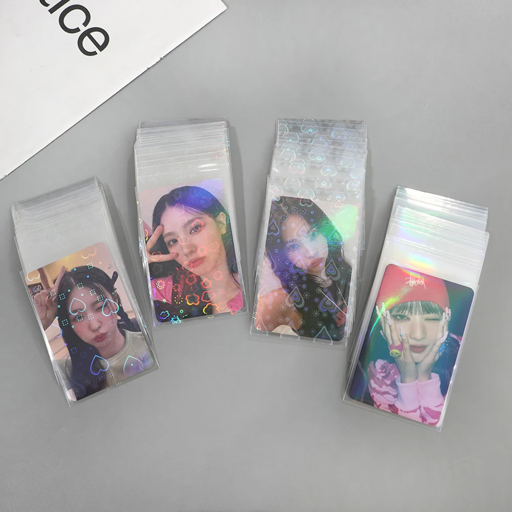50Pcs Ins Toploader Glittery Love Heart Sakura Photocard Sleeves Idol Photo Cards Protective Storage Bag Card Protector