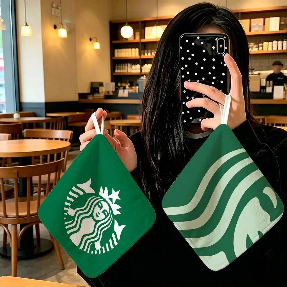 Anime Polyester Hanging Kitchen Hand Towel Durable Wear Resistant  Versatile Use Throughout Home Cool S-Starbucks LOGO