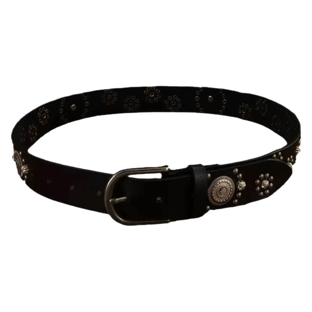

Retro Grommet PU Leather Rivet Waist Belt Vintage Rivet Wide Waist Cinch Belt Y2k Gothic Steampunk Waistband Female Jeans