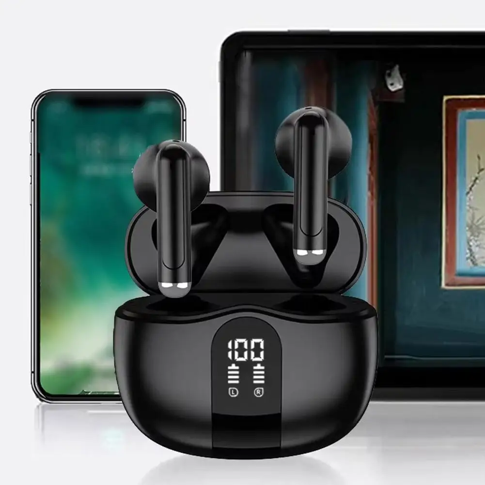 

Wireless Earphones with Bluetooth 5.3, Quad-Mic Call Bluetooth Noise Playtimes Wireless Reduction Earbuds 50H ENC, Headphon E5I7