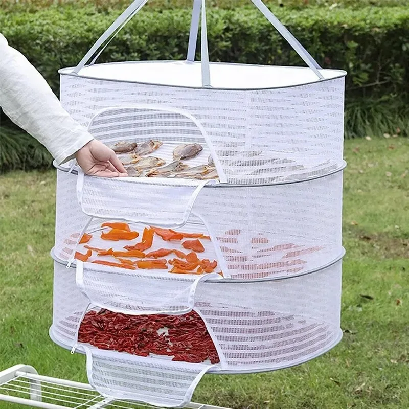 3 Tier Portable Mesh Clothes Hanging Dryer Folded Herb Rack for Buds Fruits Hydroponics Flowers Vegetables Fish Clothes Doll