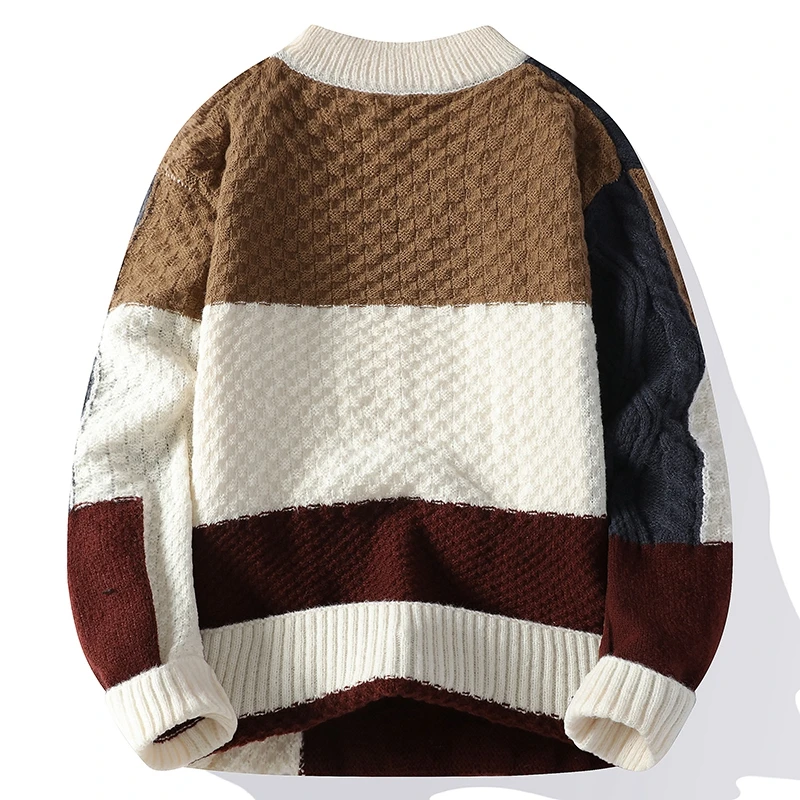 New Trendy Loose Young Boys Sweater 2025 Winter Fashion Patchwork Jumper Long Sleeve Warm Clothes Youth Students Knitwear