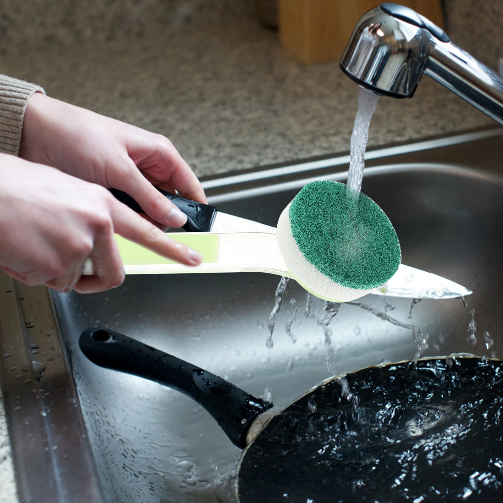 

1 Set Dish Scrub Replacement Heads Long Handle Kitchen Cleaning Brush For Pots Pans Dishes Sink Cookware Pot Brush Scrubber Tool