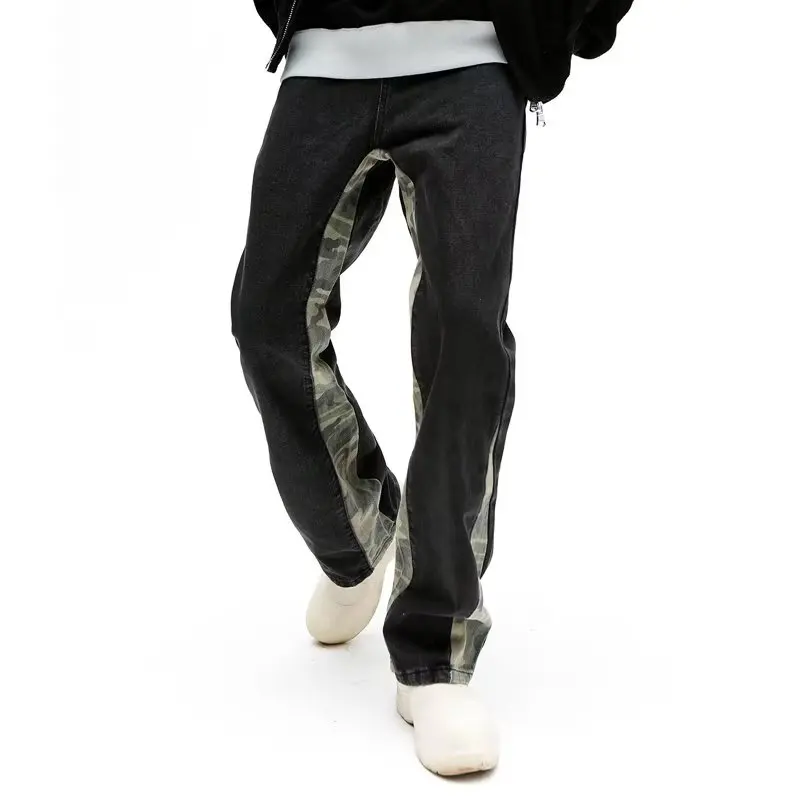 2026 Cooles Design Camouflage Patchwork Gerade Herren-Jeans Y2K Kleidung Hip-Hop Gewaschene Schwarze Lässige Lange Hosen Ropa Hombre – Detail 14