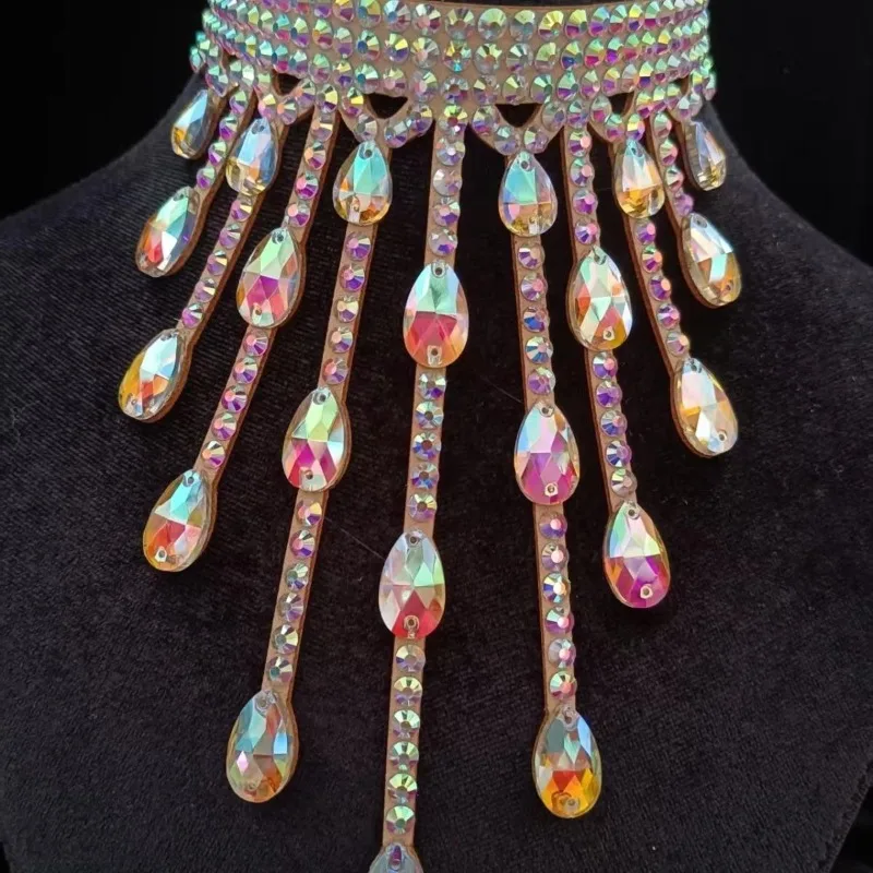 Customized Diamond Explosion Flash Latin Black Pool Modern Dance Special Necklace Neck Chain Jewelry Belly Dance Performance