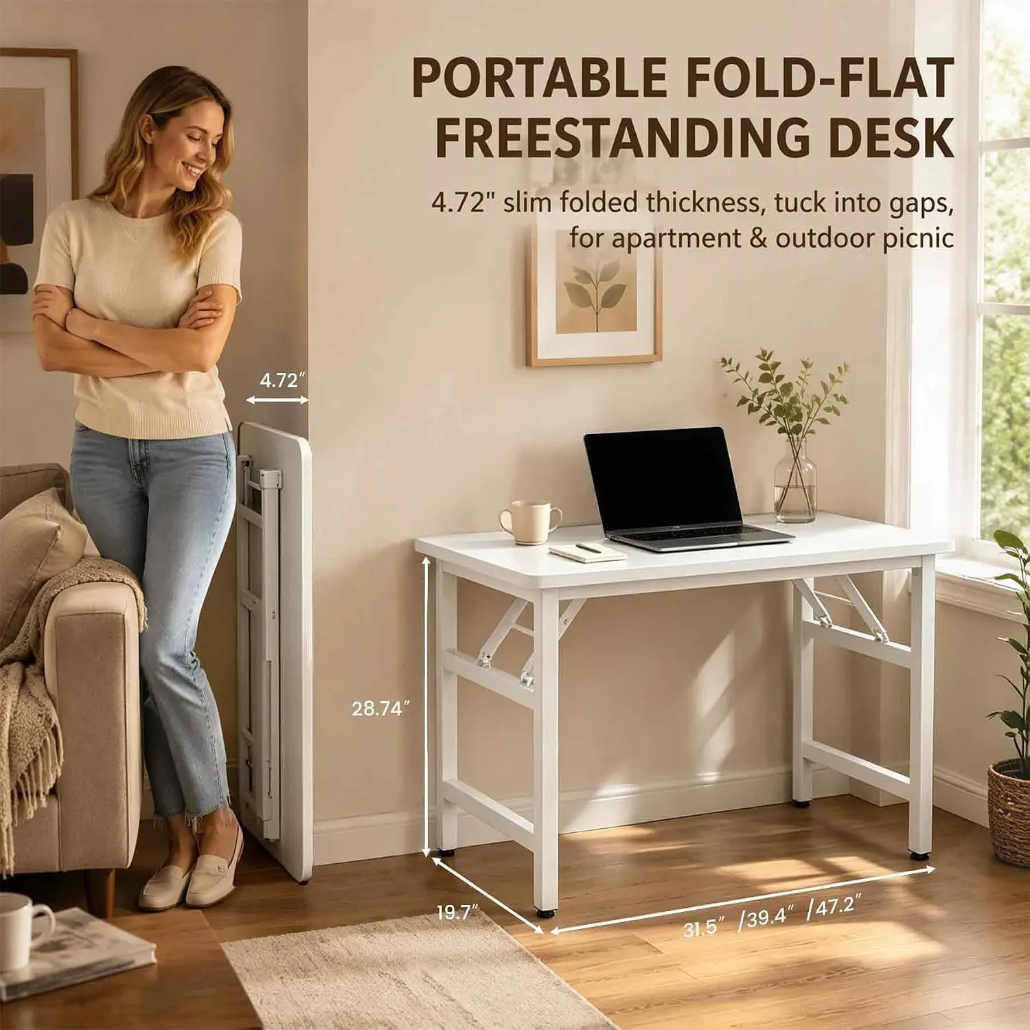 Folding Computer Desk 31.5 Inch No Assembly Space-Saving Portable Compact for Home Office Bedroom Dorm Study, Customized