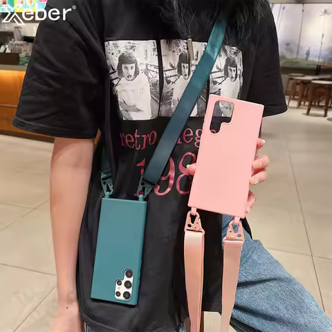 Solid Color Soft Silicone Phone Case For Samsung Galaxy S25 S24 S23 S22 S21 Ultra S20 FE Note 20 10 Pro 9 Lanyard Strap Cover