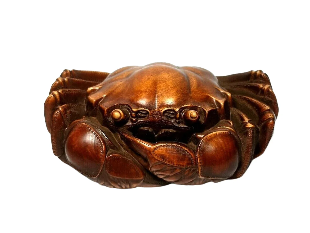 

Japanese boxwood hand carved wealth crab Figure statue netsuke old collectable