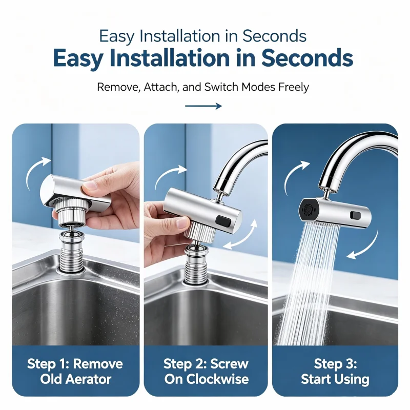 Pull Out Faucet Extender Splash Proof Tap Sprayer Waterfall Spout Boosted Pressure Aerator Nozzle for Kitchen Bathroom Sink