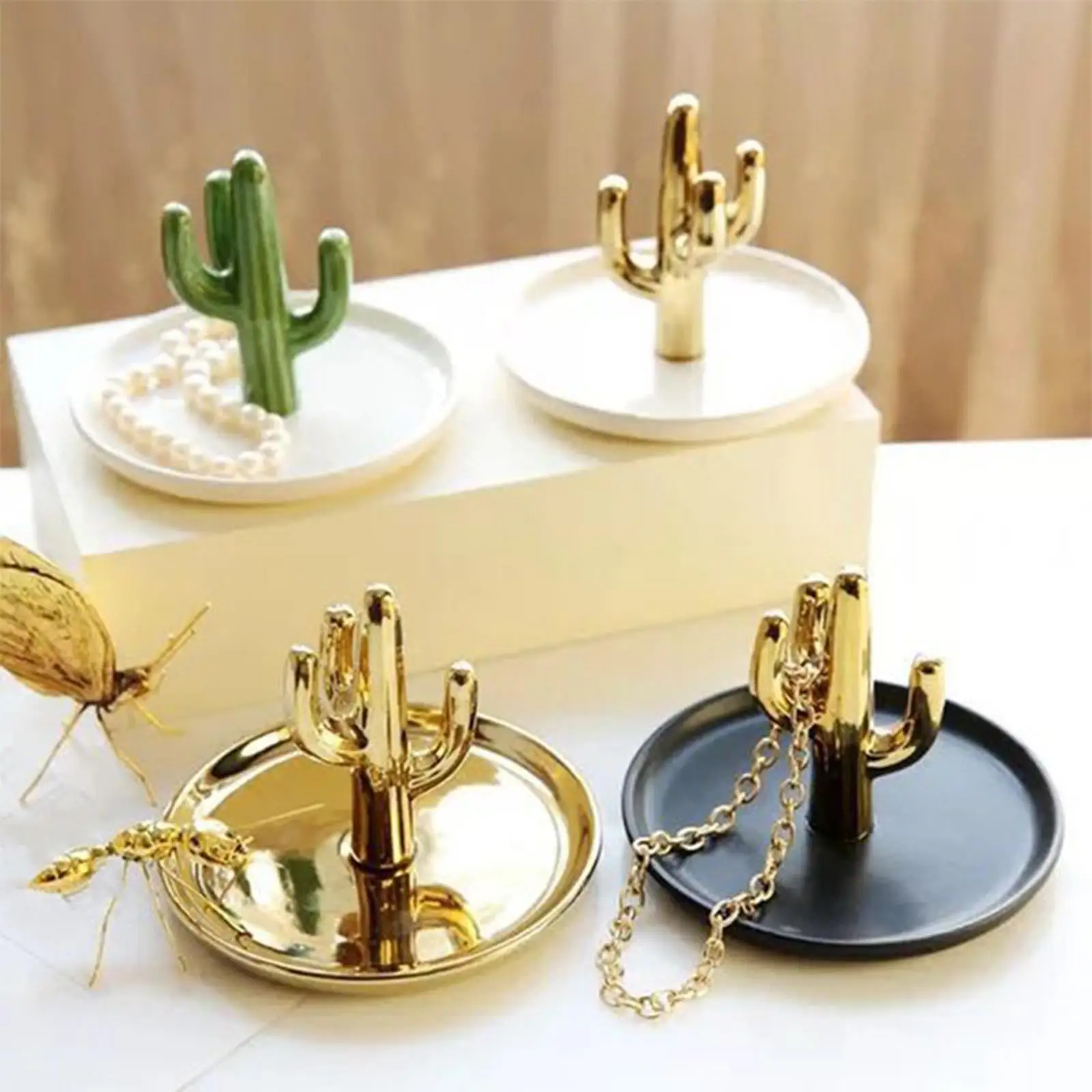 Exquisite Cactus rings Holder Tray Decoration for Countertop Office Bedside