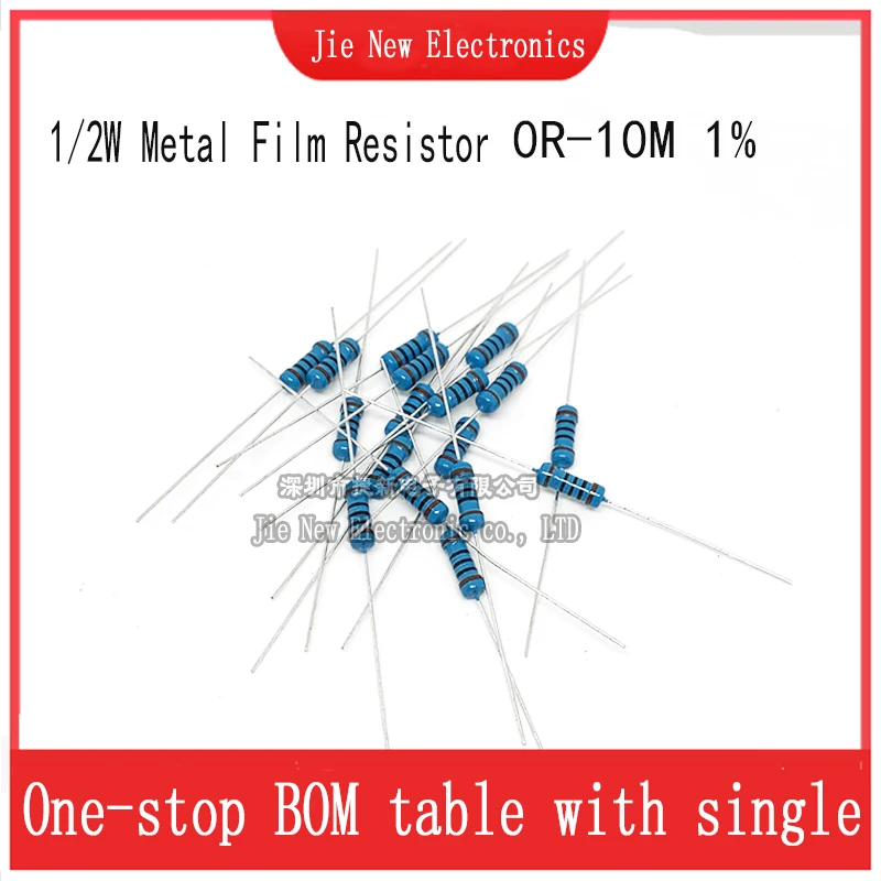 100PCS 1/2W 1R-10M 1%  Metal film resistor 10R 22R 100R 1K 4.7K 10K 22K 47K 100K 680K 1M 330 470 1K8 9.1K 510 ohm resistance