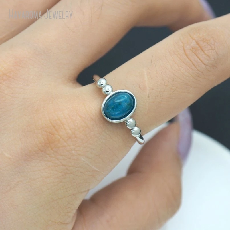 10Pcs Geometric Oval Wholesale Silver Color Semi-precious Stone Apatite Ring RM51351