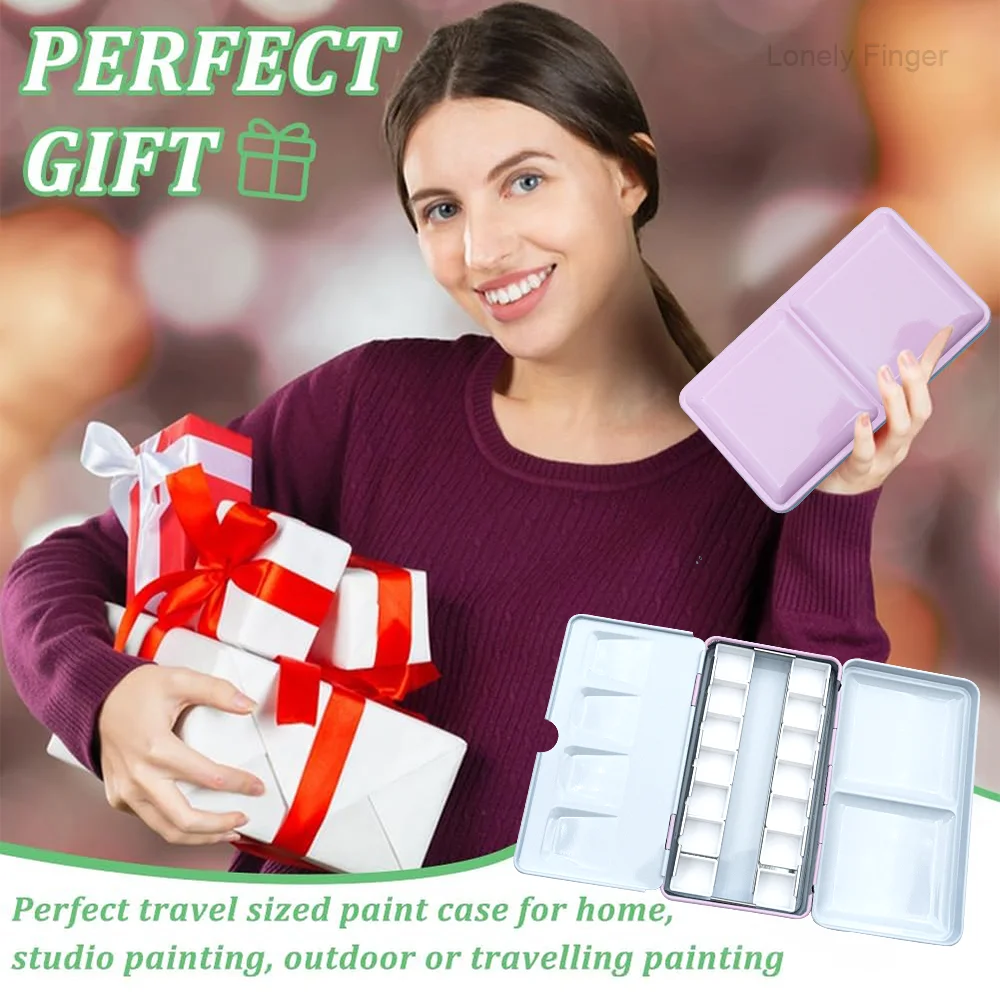 صندوق من القصدير لوحة الألوان المائية مع 14 مقلاة، صينية خلط الطلاء الفني المعدني للرسم بالألوان المائية، صندوق طلاء محمول للفنانين
