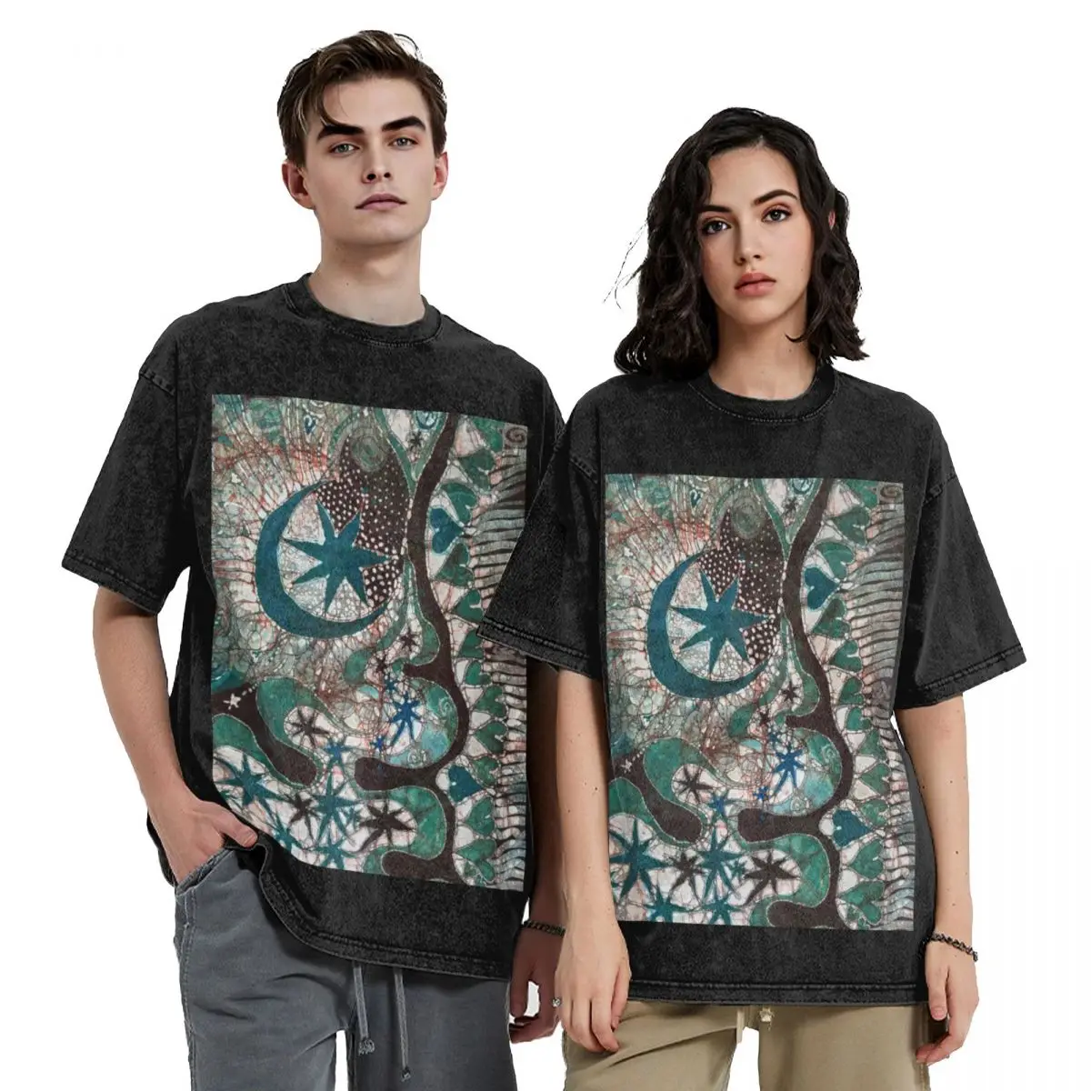 

Green Moon Mountain Hearts Batik T-Shirt boys whites valentines boutique clothes funny gifts cotton t shirt men