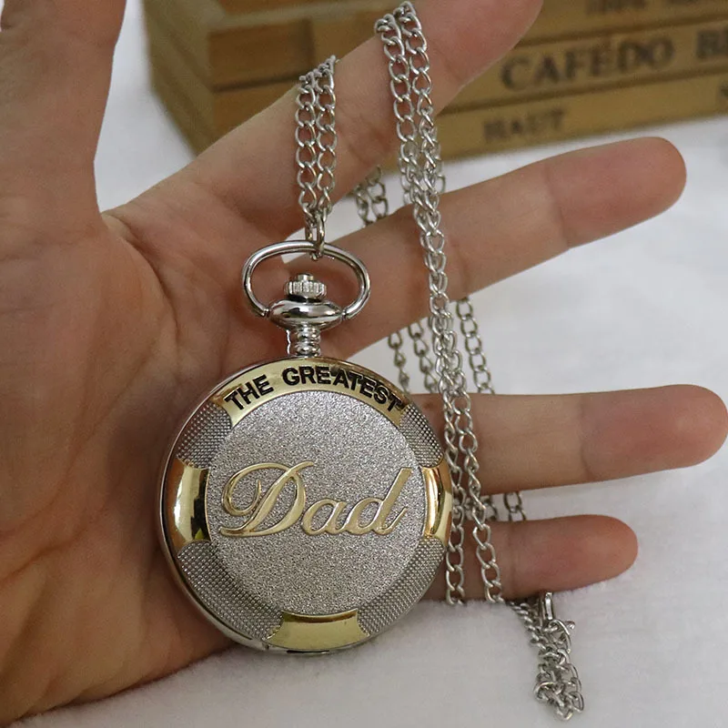 Collana da uomo con orologio da tasca al quarzo retrò, lussuosi regali in oro e argento per il padre del padre più grande