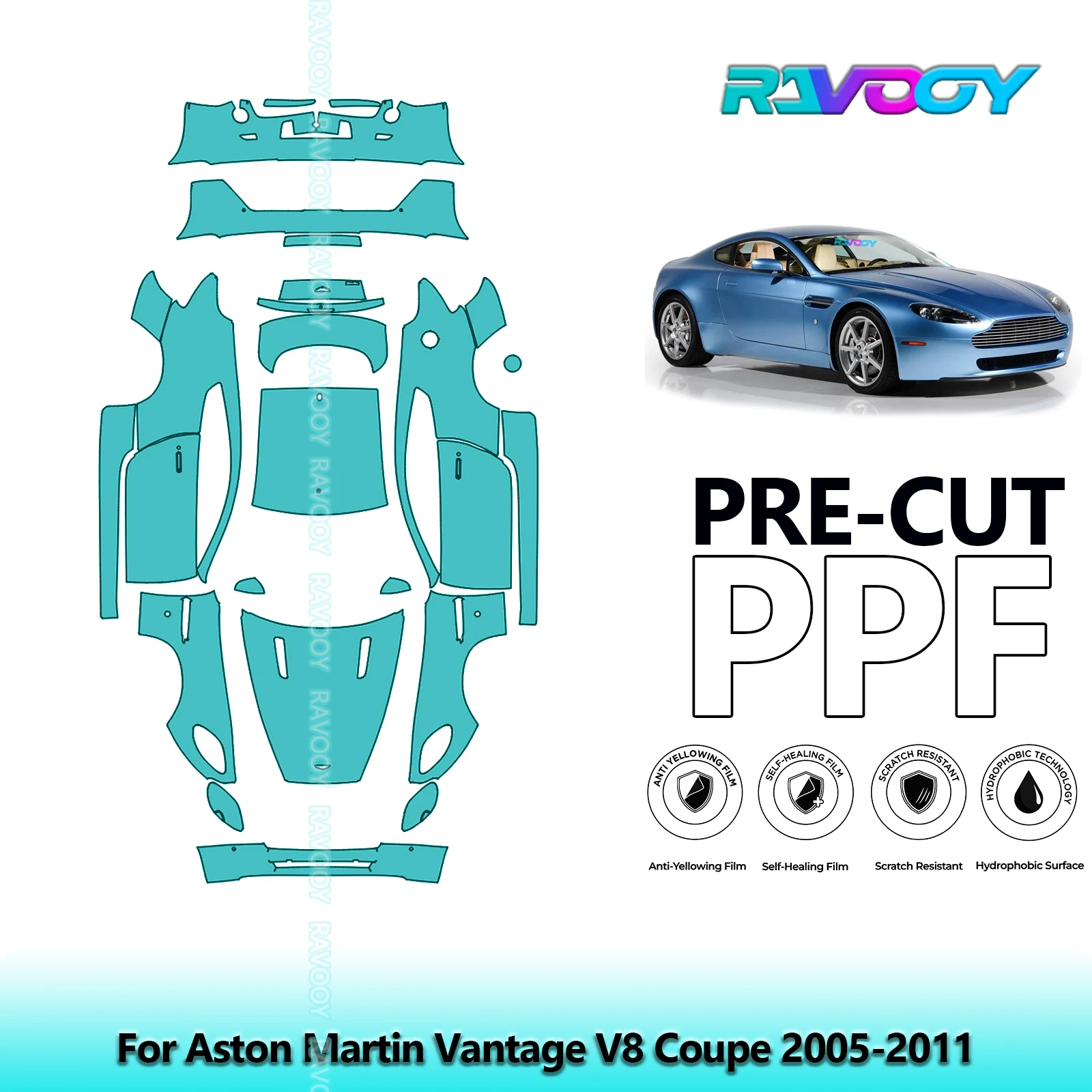 RAVOOY Custom-Fit Precut TPU PPF Full Vehicle Clear Bra Stone Chip Guard EU UK For Aston Martin Vantage V8 Coupe 2005-2011