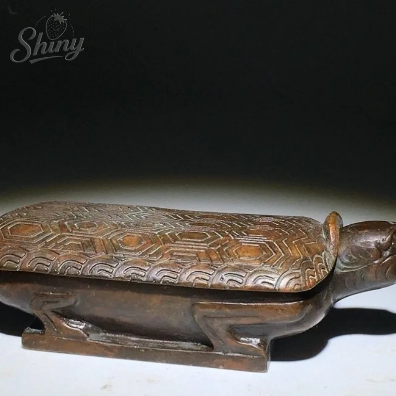 Antique Bronze Turtle-shaped Inkstone Box and Inkwell Box for Home Decoration and Collection