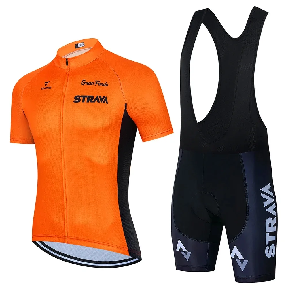 STRAVA Men\'s Summer Jersey Set Short Sleeve Road Bike Mountain Bike Breathable Quick Dry Sponge Cushion