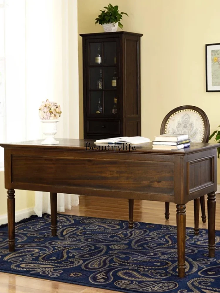 

American retro old oak desk European walnut solid wood desk