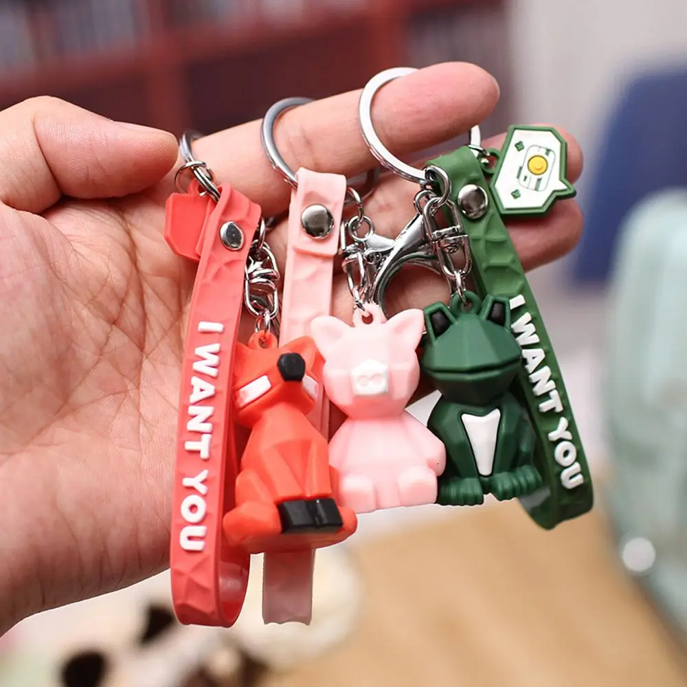 Gift Cute Couple Key Ring Unicorn Cartoon Panda Backpack Trinket Car Keyring Geometric Faceted Keychain Animal Key Chain