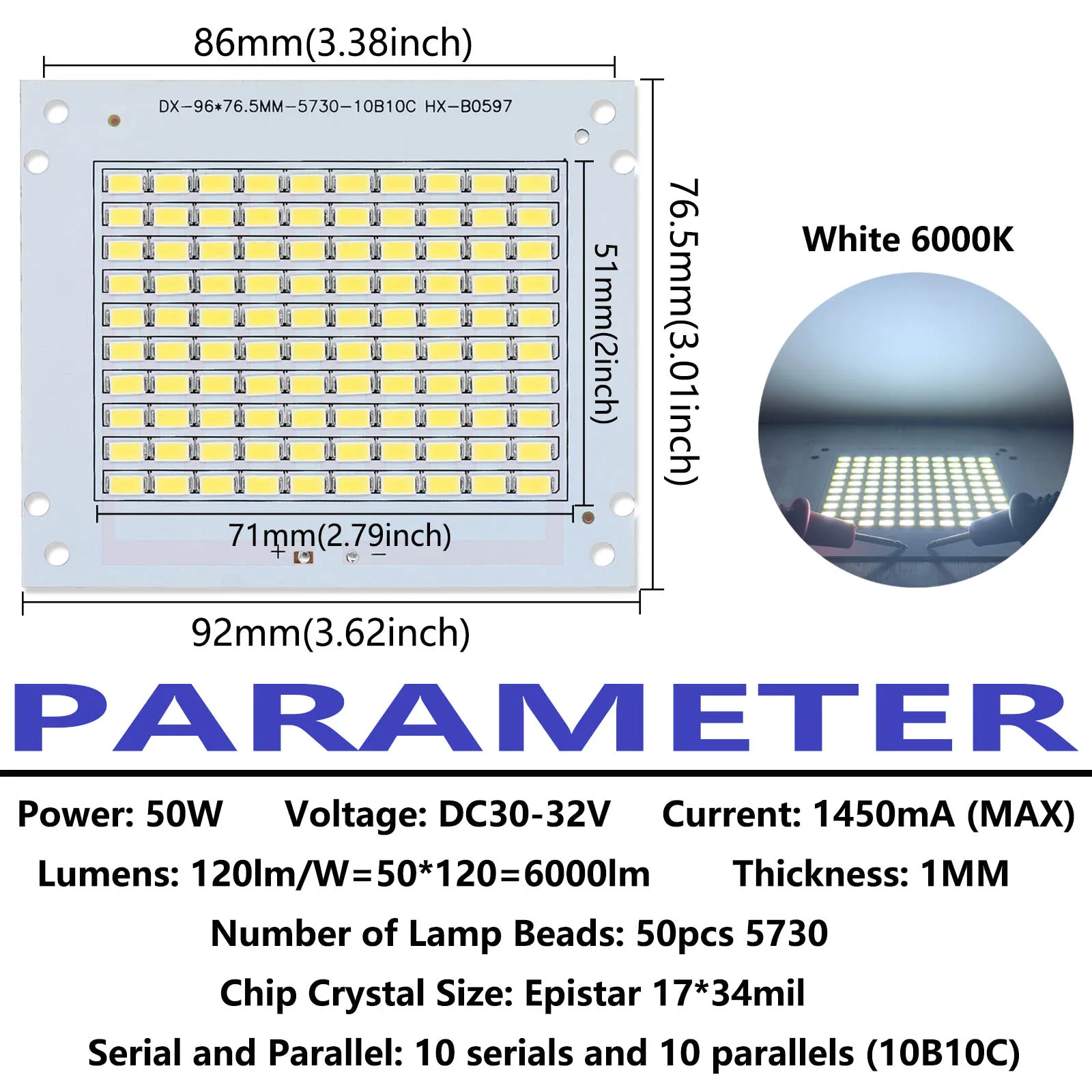 50W LED SMD 5730 Chip Epistar PCB DC30-32V 1450mA LED COB Beads LED Floodlight Outdoor Lighting Spotlight DIY