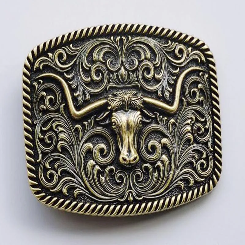 Black Bull Horn Head Enamel Belt Buckle