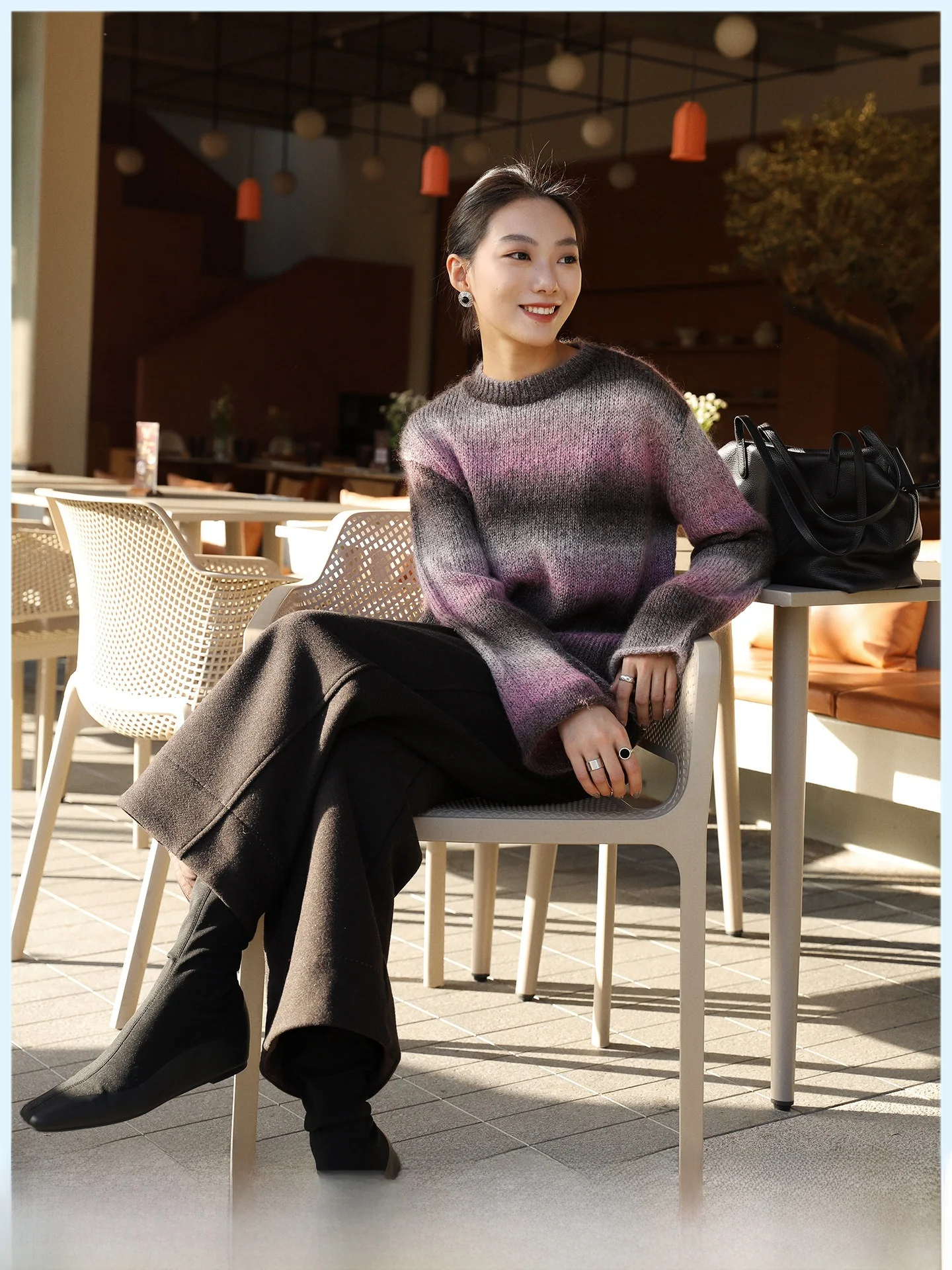 

Women's Loose Fit Gradient Color Block Knit Sweater Long Sleeve round Neck Warmth Fleece Winter New Style Casual Comfortable